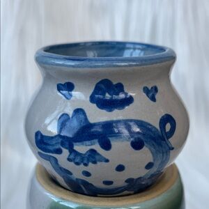 Vintage M.A. Hadley Mini Open Sugar Bowl Country Scene Blue